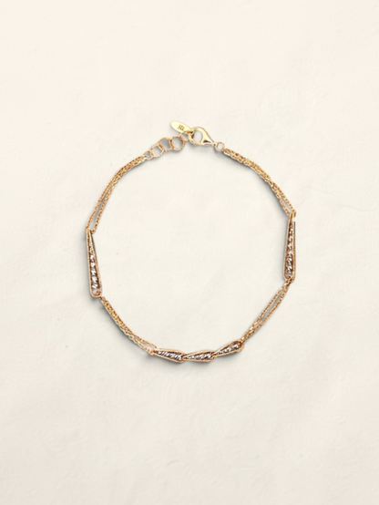 Zafrah 14K two-tone gold double chain station bracelet with adjustable 7 to 7.5 inch length