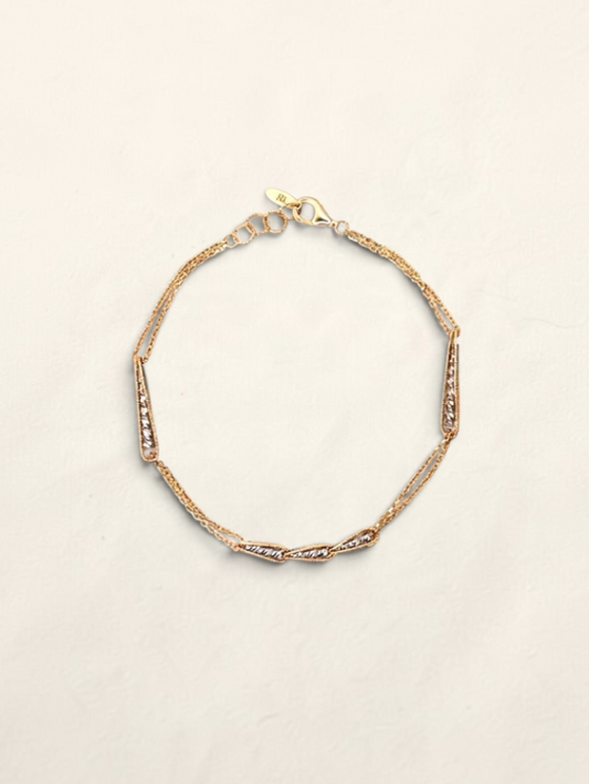 Zafrah 14K two-tone gold double chain station bracelet with adjustable 7 to 7.5 inch length