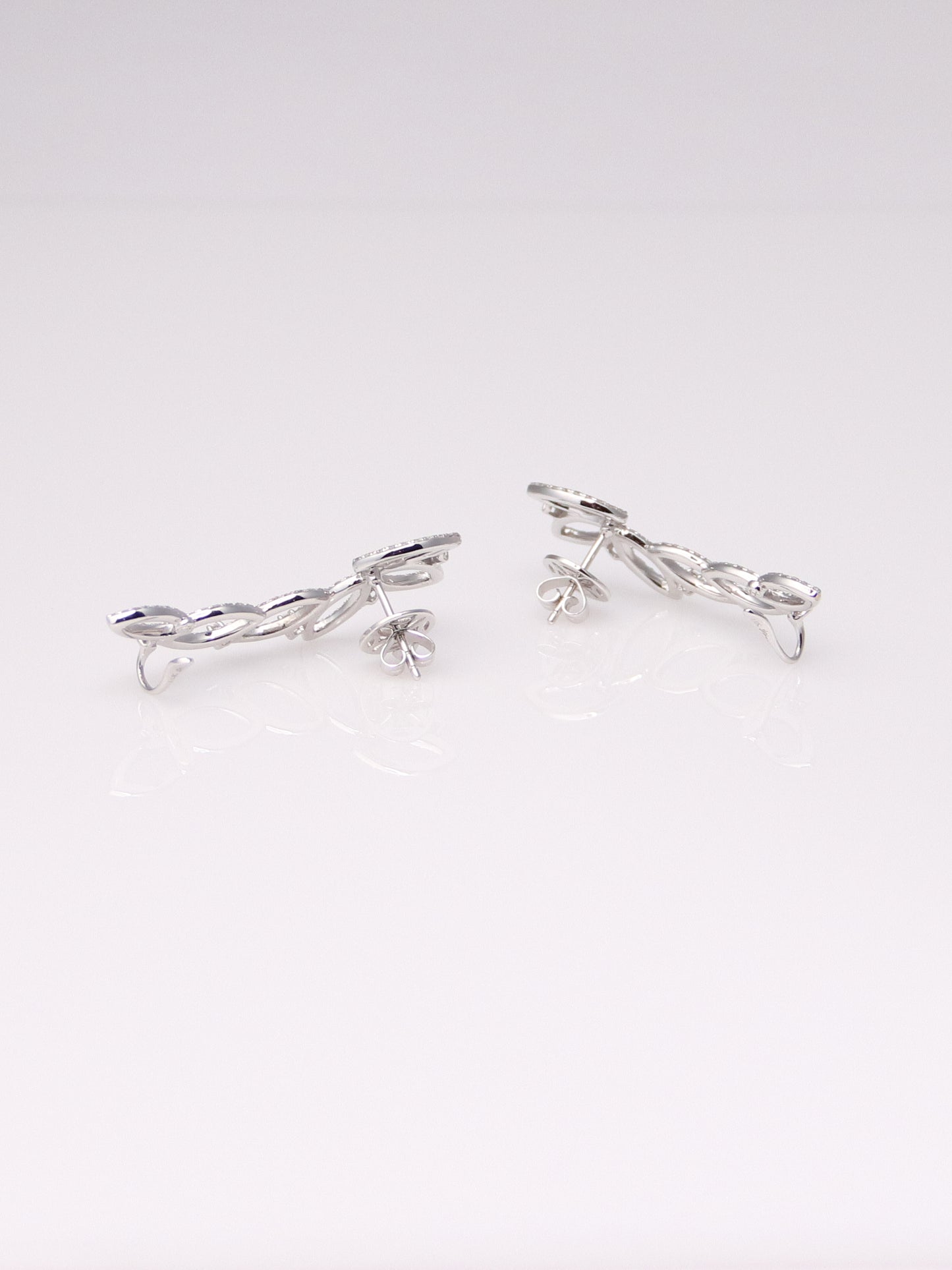 14K White Gold Diamond Ear Climbers