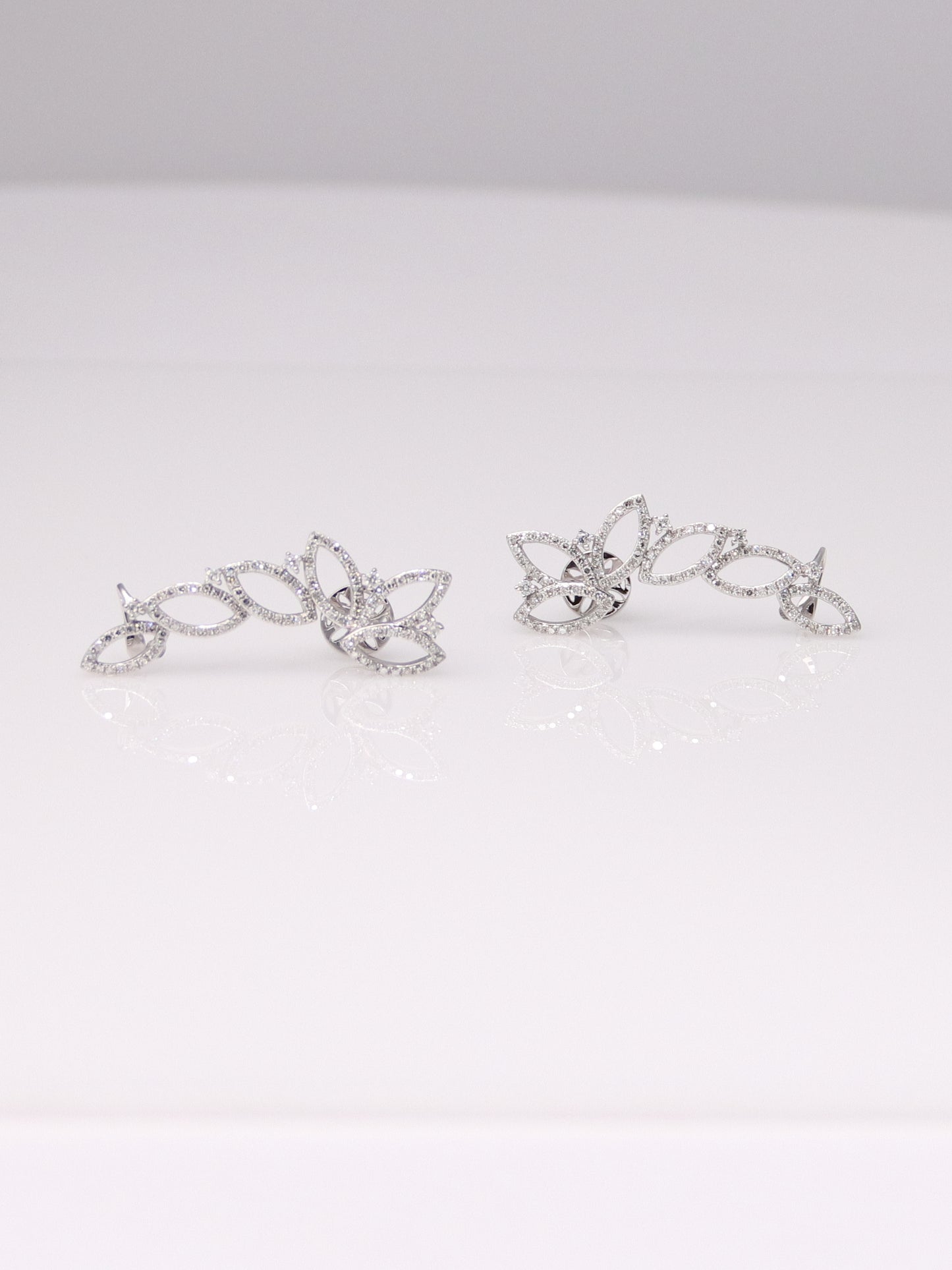 14K White Gold Diamond Ear Climbers