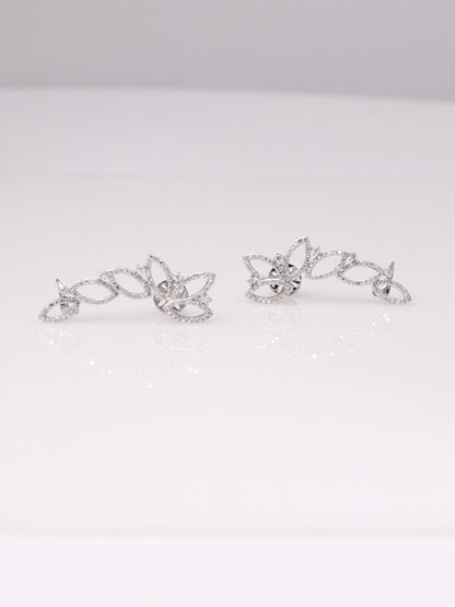 14K White Gold Diamond Ear Climbers