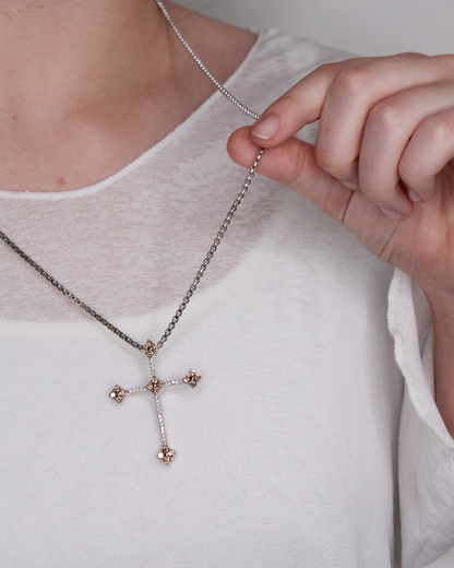 18K White Gold Chocolate and White Diamond Cross