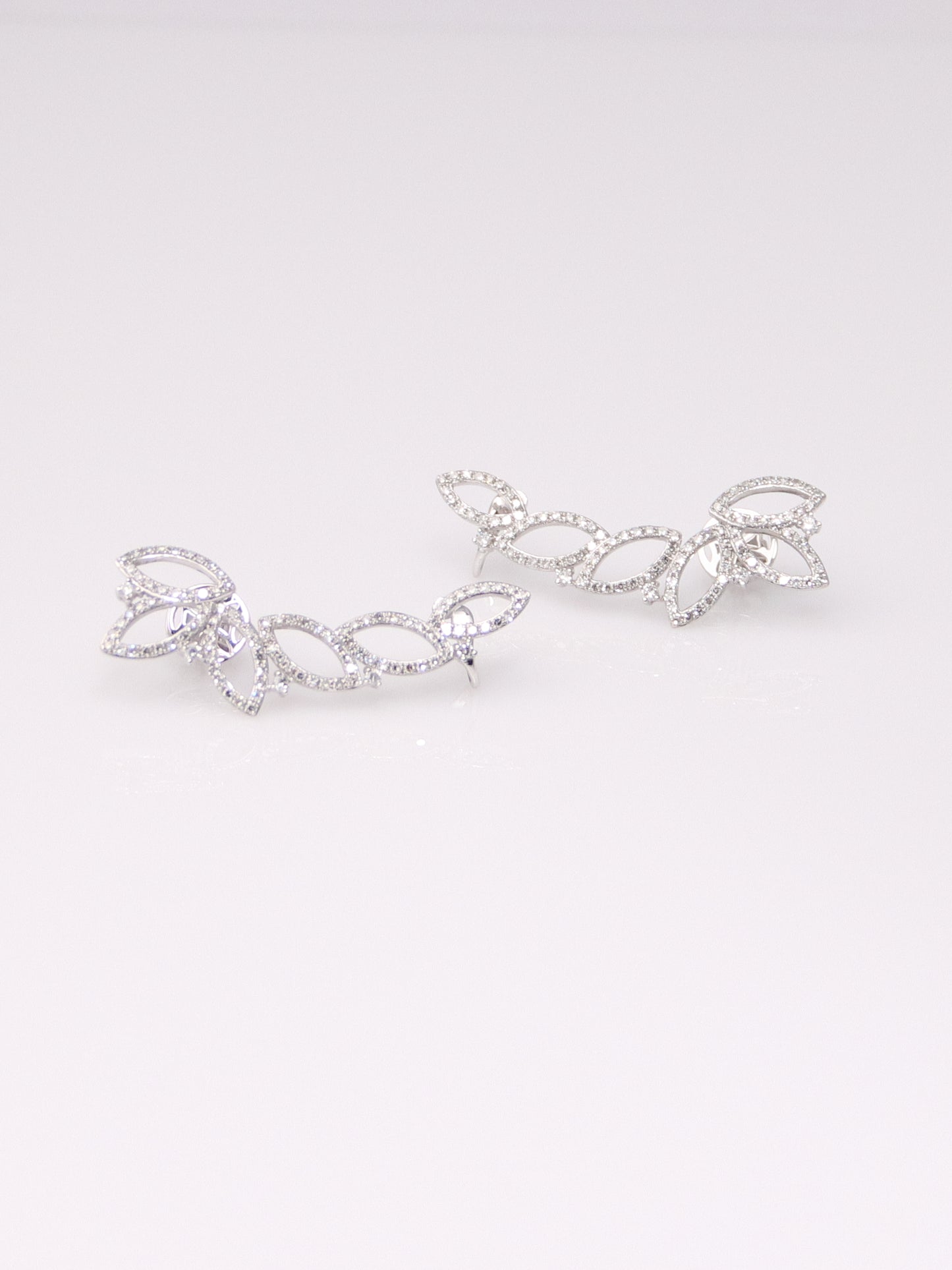 14K White Gold Diamond Ear Climbers