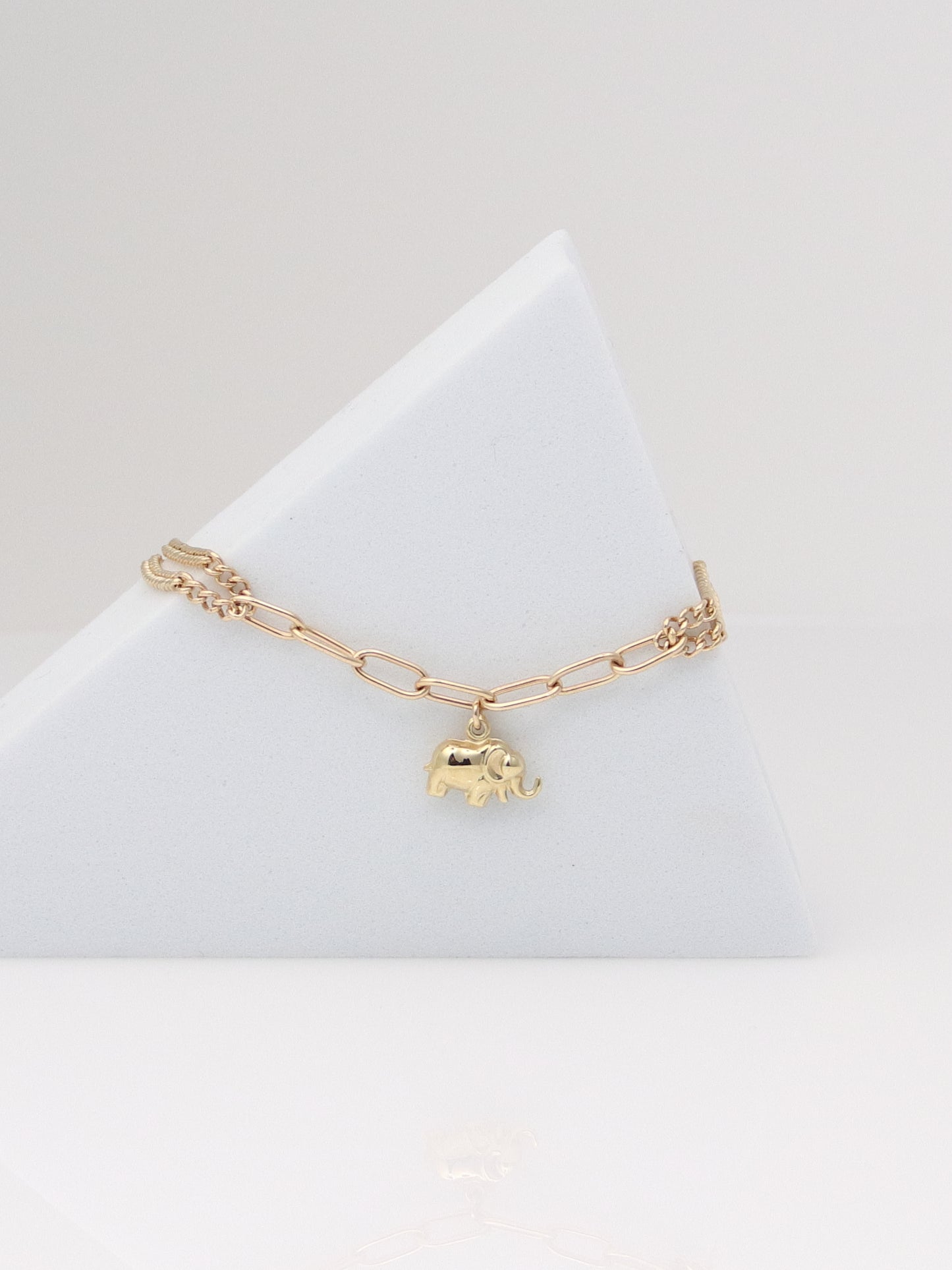 14K Yellow Gold Elephant Charm Bracelet