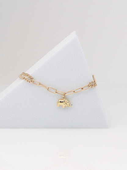 14K Yellow Gold Elephant Charm Bracelet