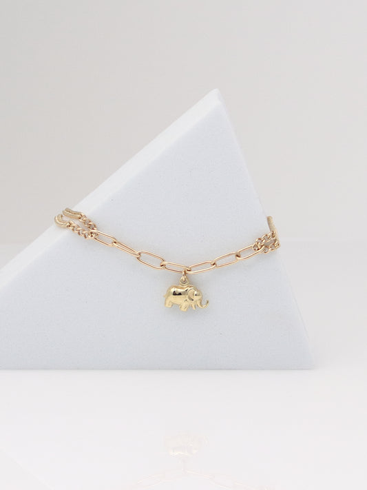 14K Yellow Gold Elephant Charm Bracelet