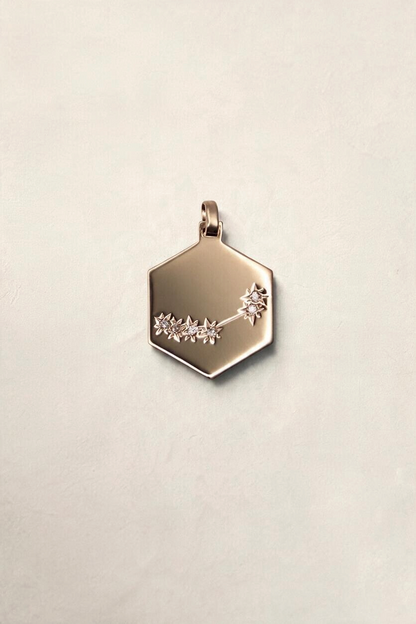 Zafrah 14K yellow gold hexagonal Capricorn pendant featuring six sparkling round diamonds in a star constellation