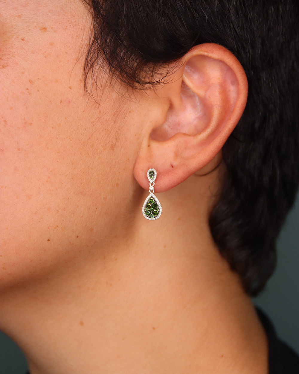 14K White Gold Levian Green Diamond Drop Earrings