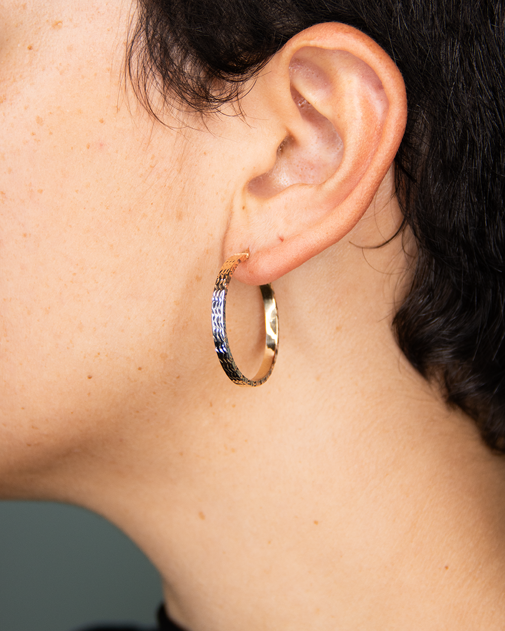14K Tri-Tone Textured Hoop Earrings