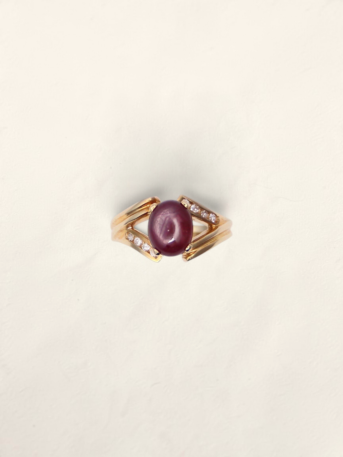 14K Yellow Gold Star Ruby and Diamond Ring