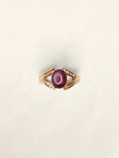 14K Yellow Gold Star Ruby and Diamond Ring