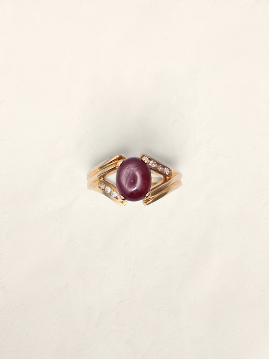 14K Yellow Gold Star Ruby and Diamond Ring