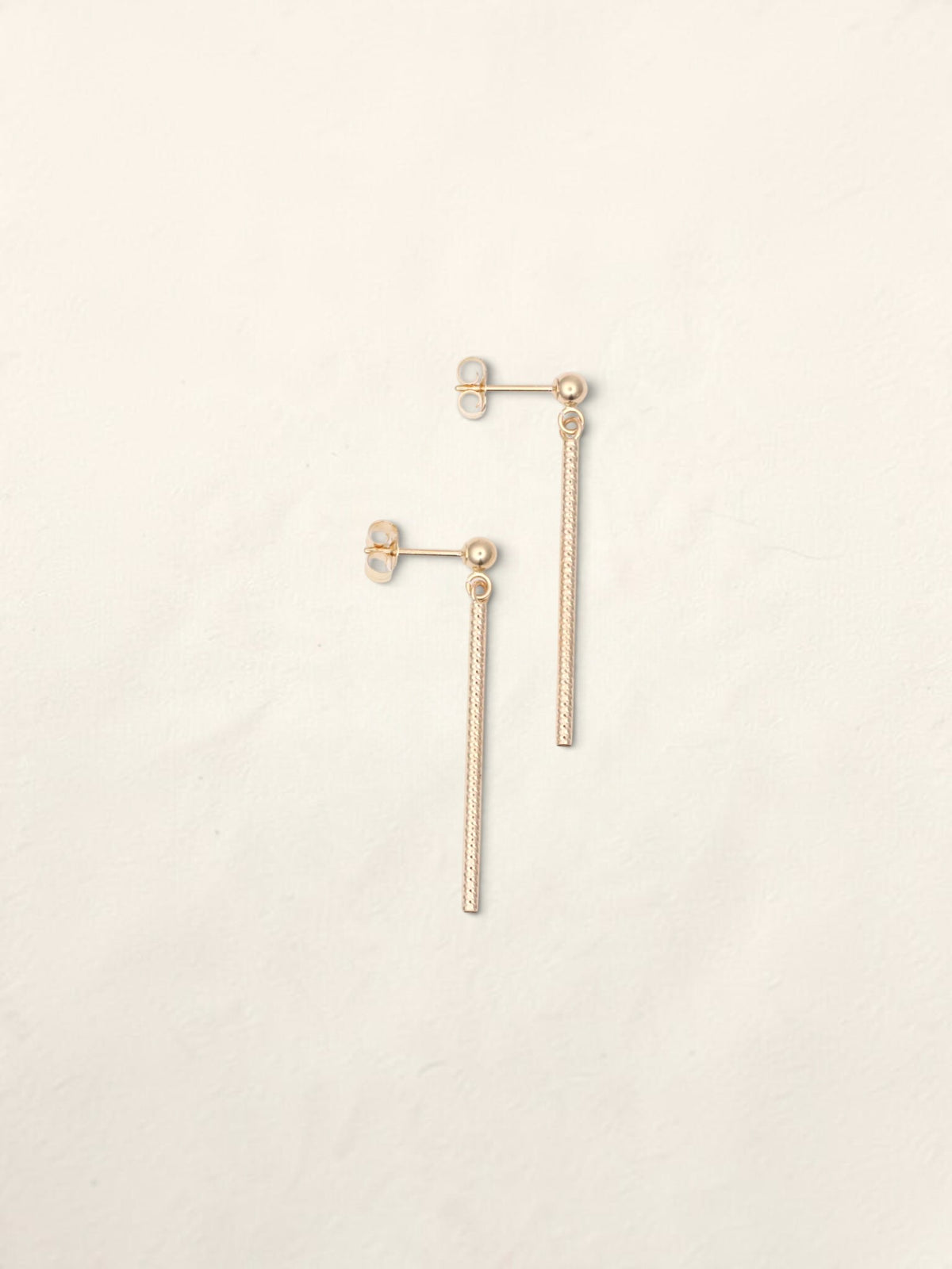 14K Yellow Gold Textured Bar Earrings