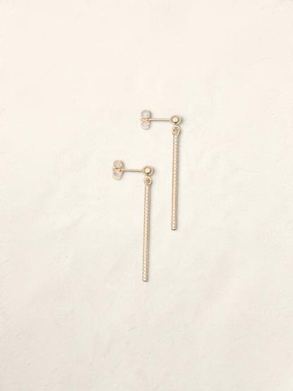 14K Yellow Gold Textured Bar Earrings