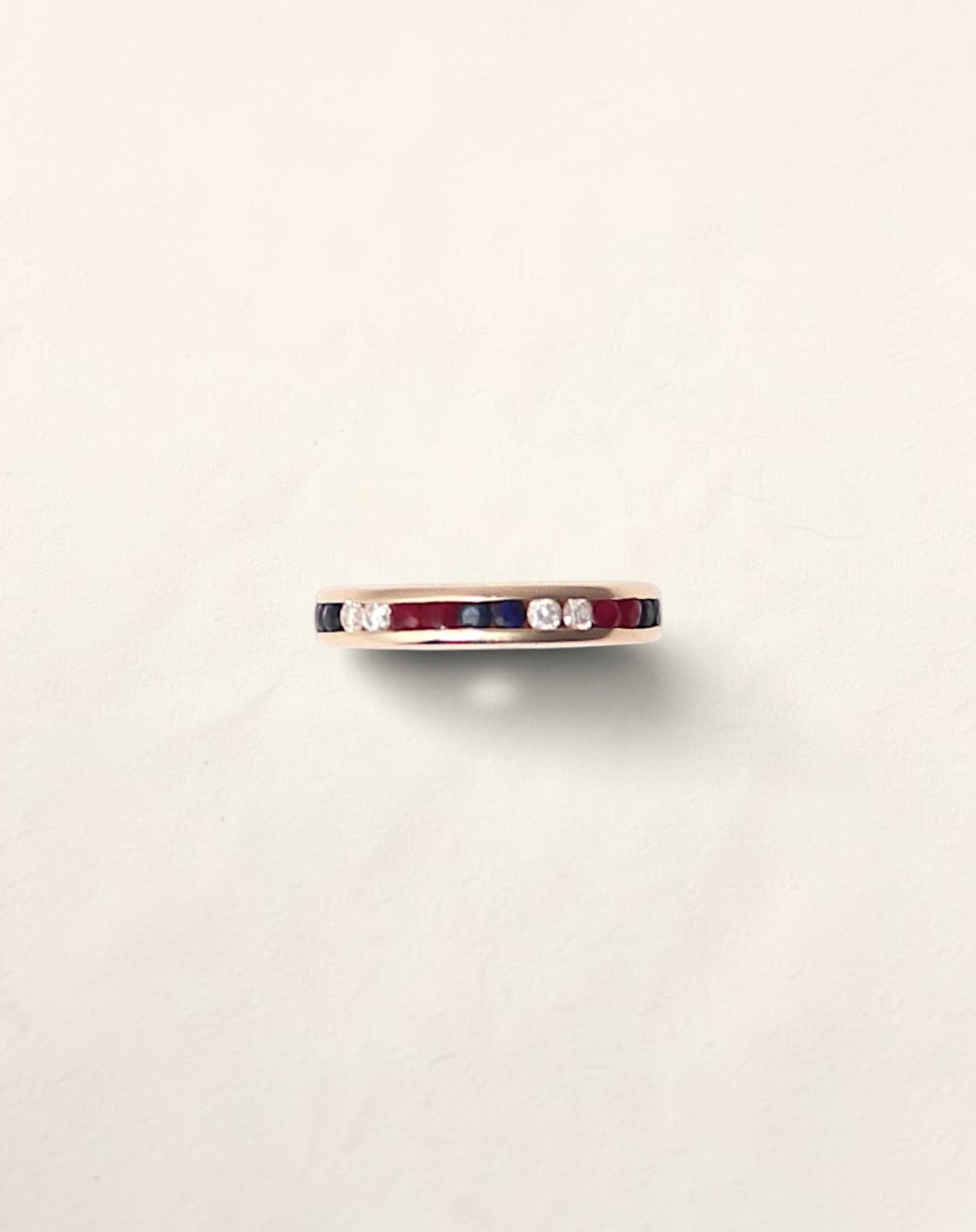 14K Yellow Gold Diamond, Ruby, and Sapphire Eternity Band