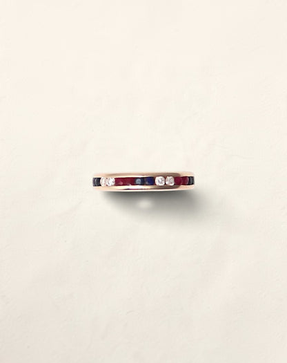 14K Yellow Gold Diamond, Ruby, and Sapphire Eternity Band