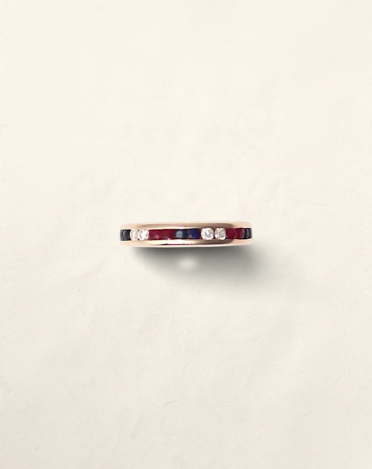 14K Yellow Gold Diamond, Ruby, and Sapphire Eternity Band