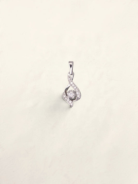 14K White Gold Waved Diamond Pendant