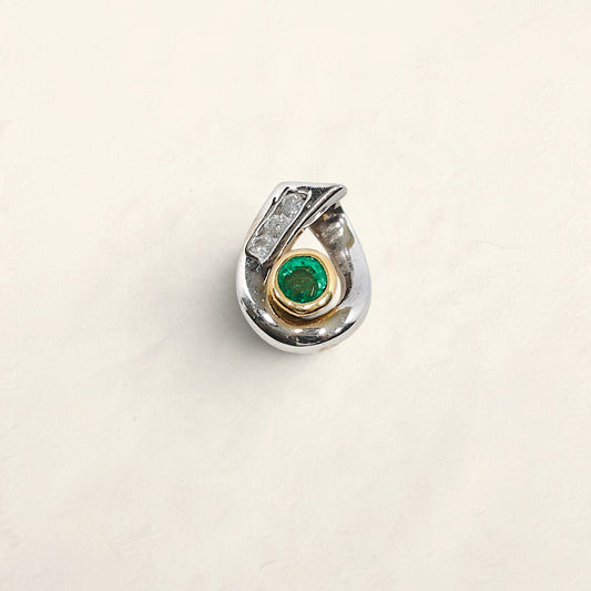 14K White Gold Emerald and Diamond Pendant