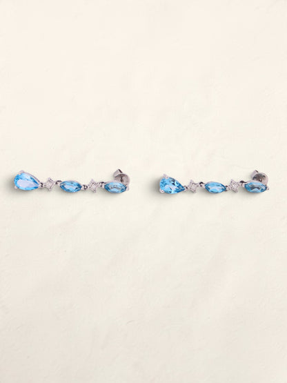 10K White Gold Blue Topaz and Diamond Earrings