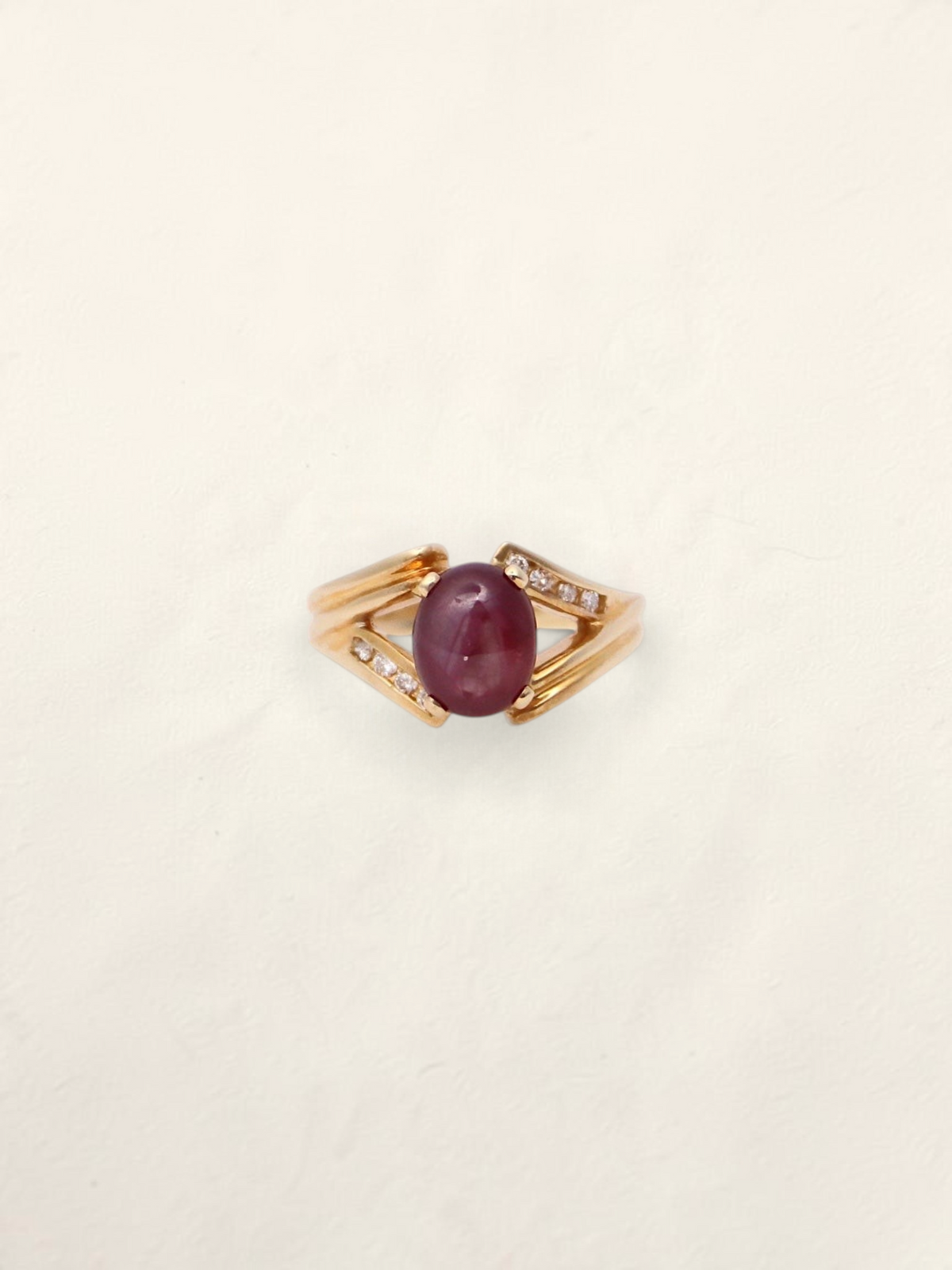 14K Yellow Gold Star Ruby and Diamond Ring