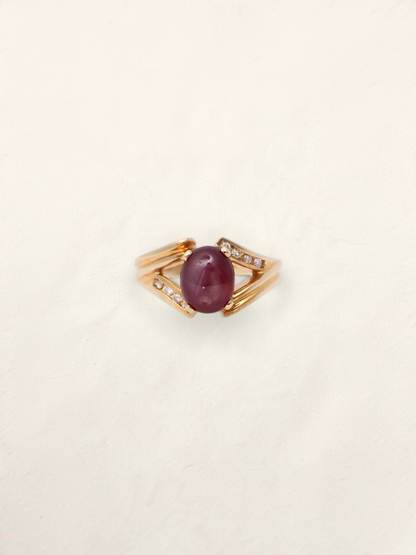 14K Yellow Gold Star Ruby and Diamond Ring