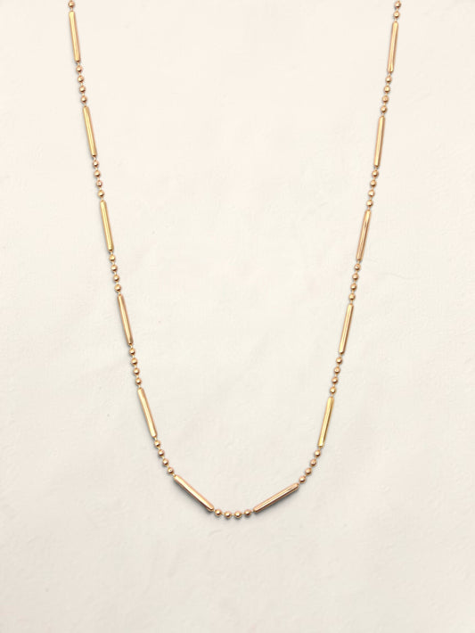 14K Yellow Gold Beaded Bar Necklace