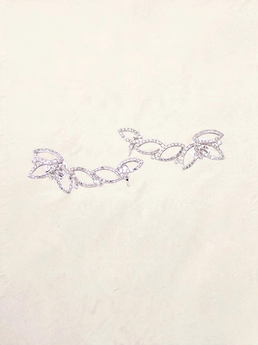 14K White Gold Diamond Ear Climbers