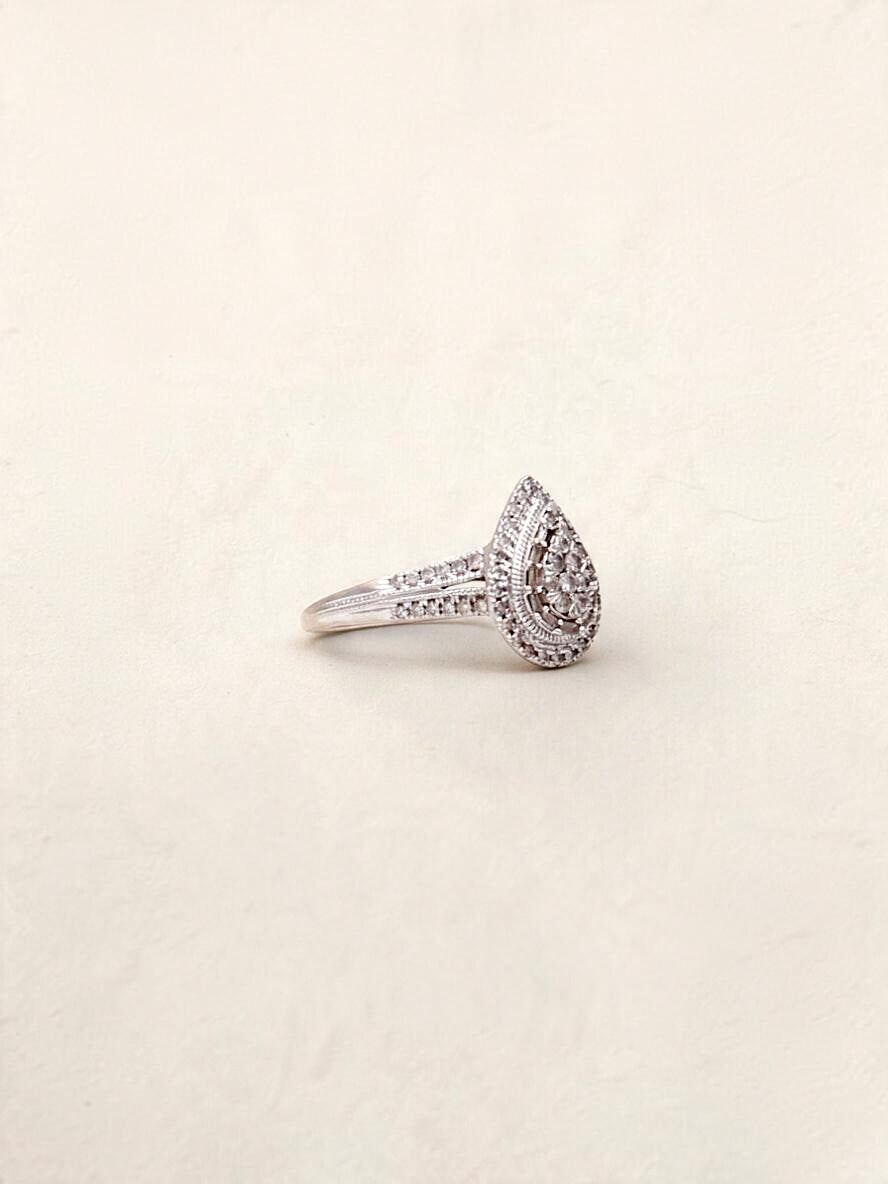 10K White Gold Pear Diamond Ring