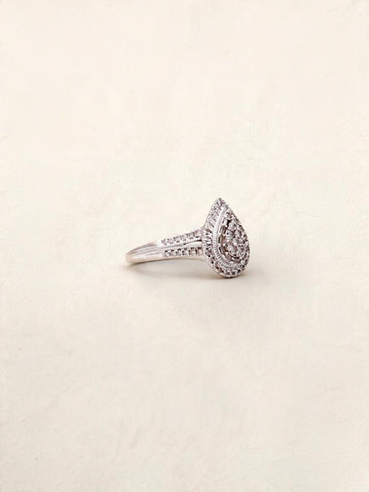 10K White Gold Pear Diamond Ring