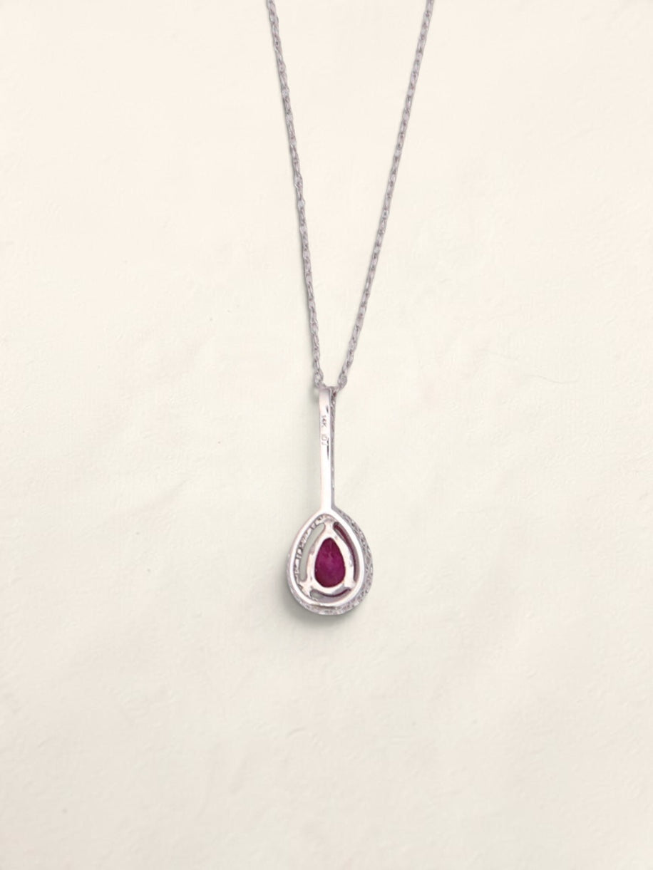14k White Gold Ruby & Diamond Necklace