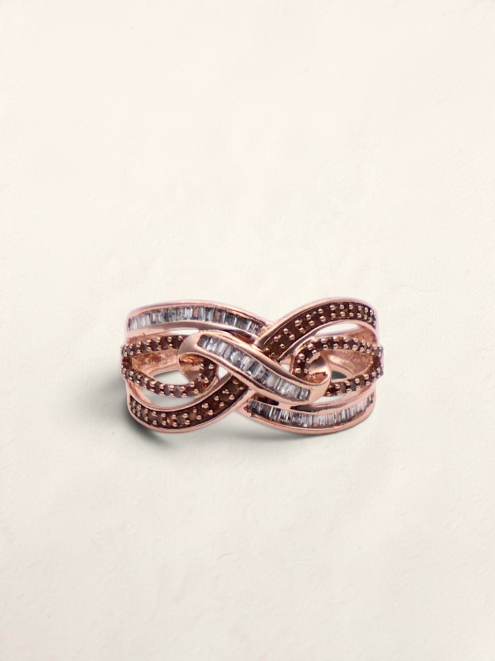 10k Rose Gold White & Chocolate Diamond Knot Ring