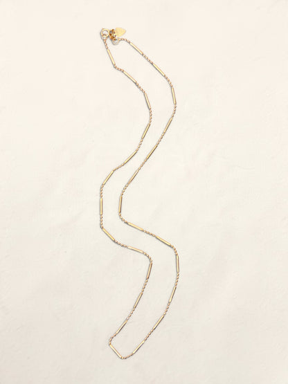 14K Yellow Gold Beaded Bar Necklace