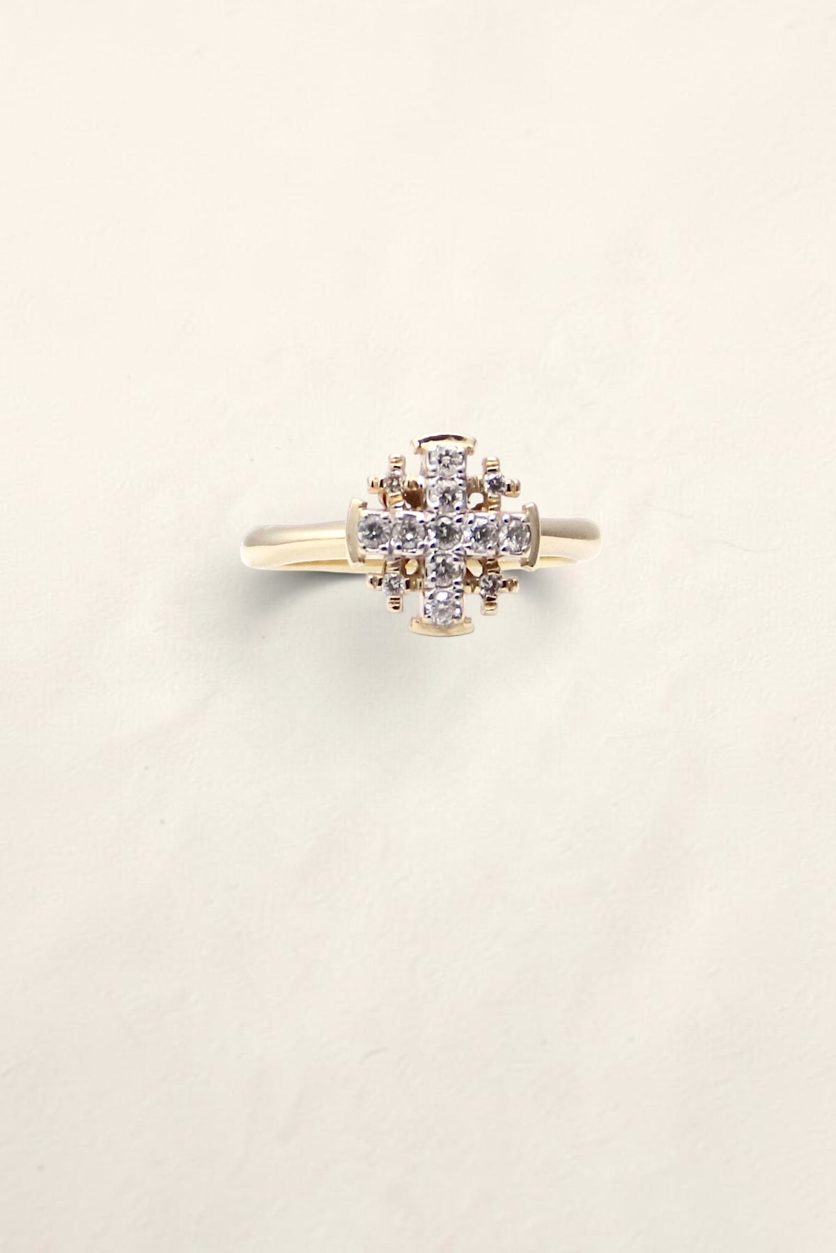 14K Yellow Gold Diamond Cross Ring
