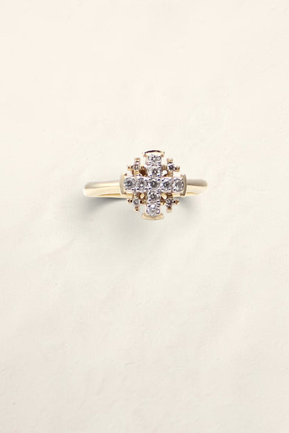 14K Yellow Gold Diamond Cross Ring