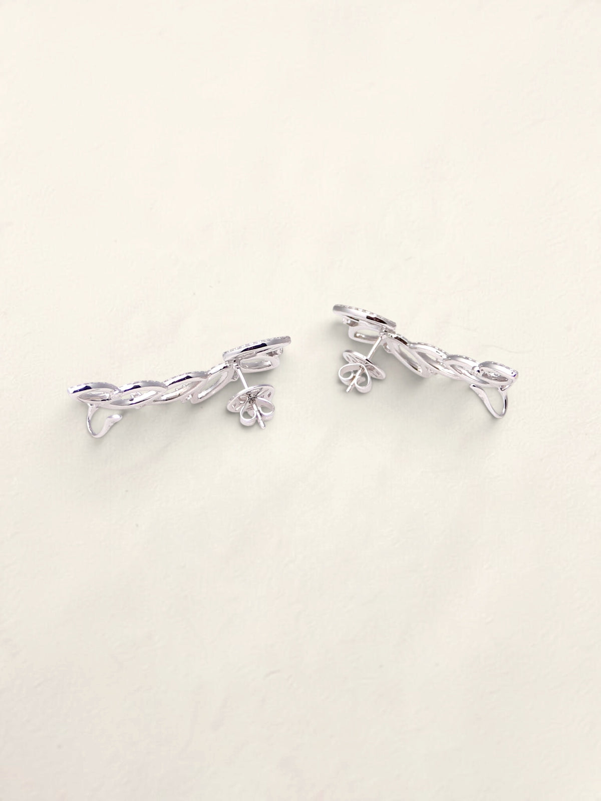 14K White Gold Diamond Ear Climbers