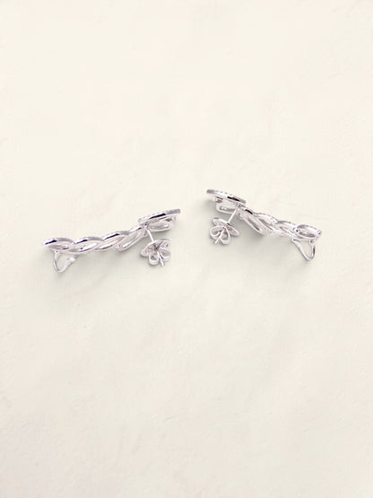 14K White Gold Diamond Ear Climbers