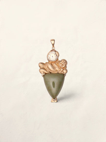 14k Jade Buddha Pendant