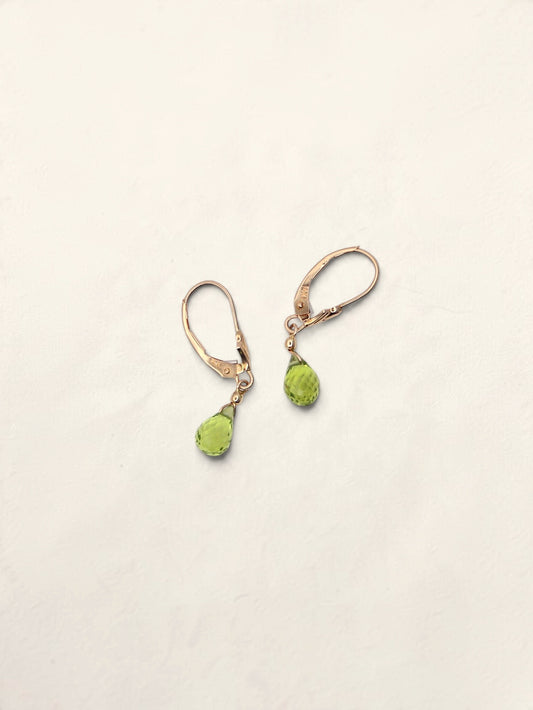 14K Yellow Gold Green Quartz Huggies