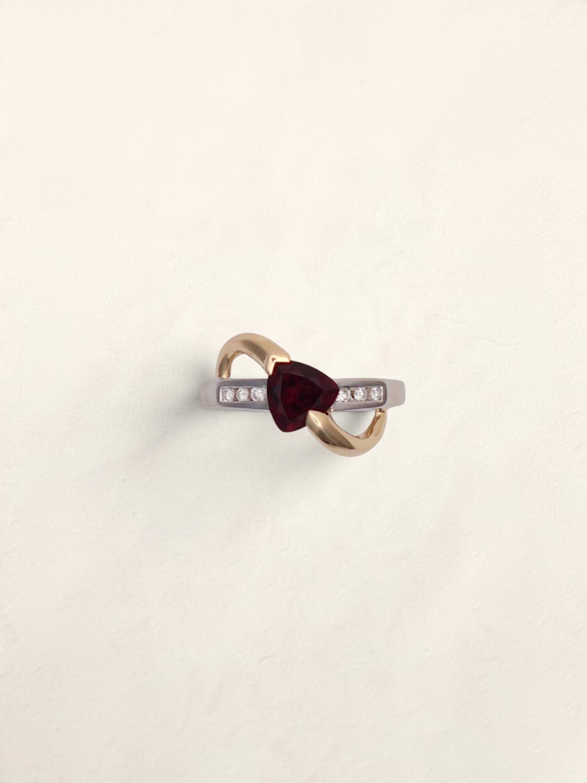 14k Gold Two-Tone Garnet & Diamond Ring