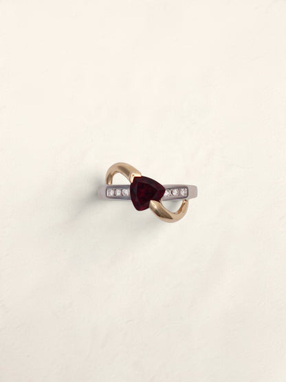 14k Gold Two-Tone Garnet & Diamond Ring