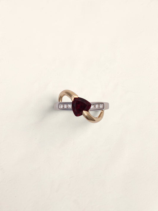 14k Gold Two-Tone Garnet & Diamond Ring