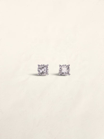 10K White Gold Round Diamond Studs