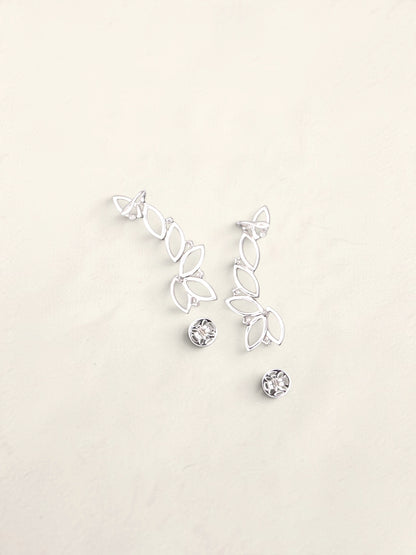 14K White Gold Diamond Ear Climbers