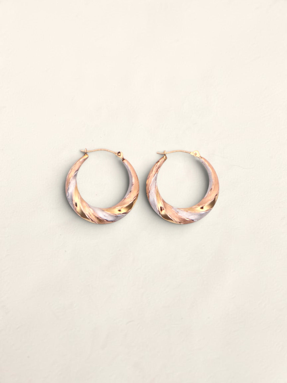 14k Tri-Color Medium Hoop Earrings