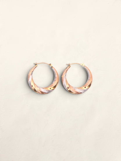 14k Tri-Color Medium Hoop Earrings