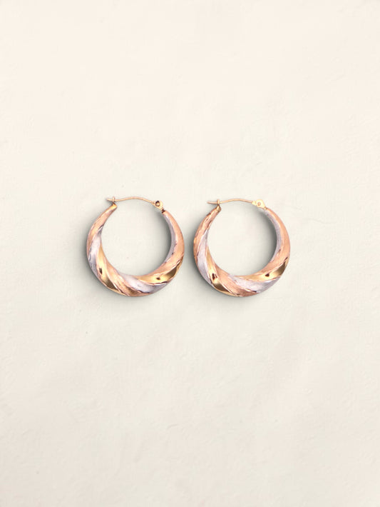 14k Tri-Color Medium Hoop Earrings