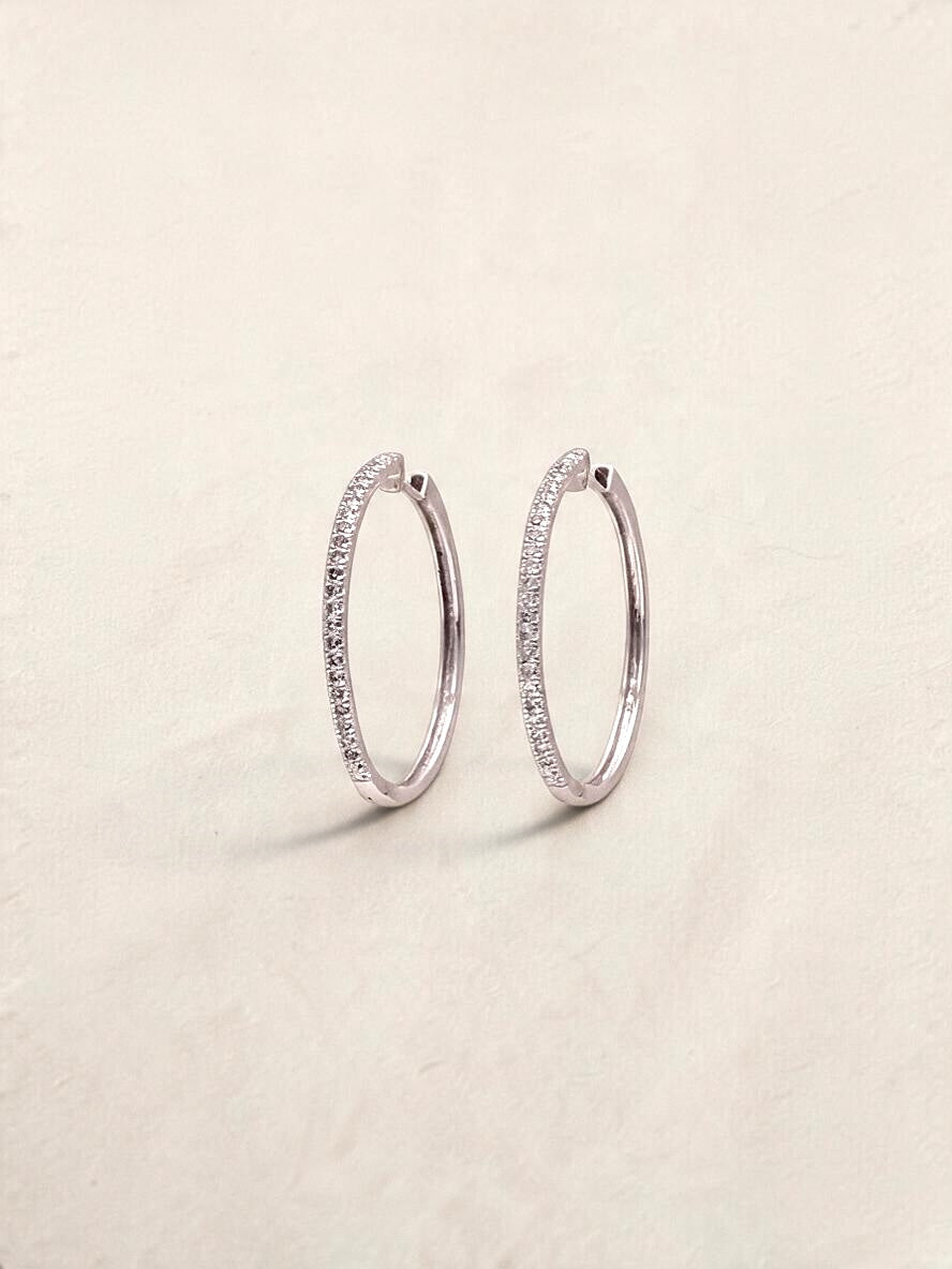 10k White Gold Diamond Hoops