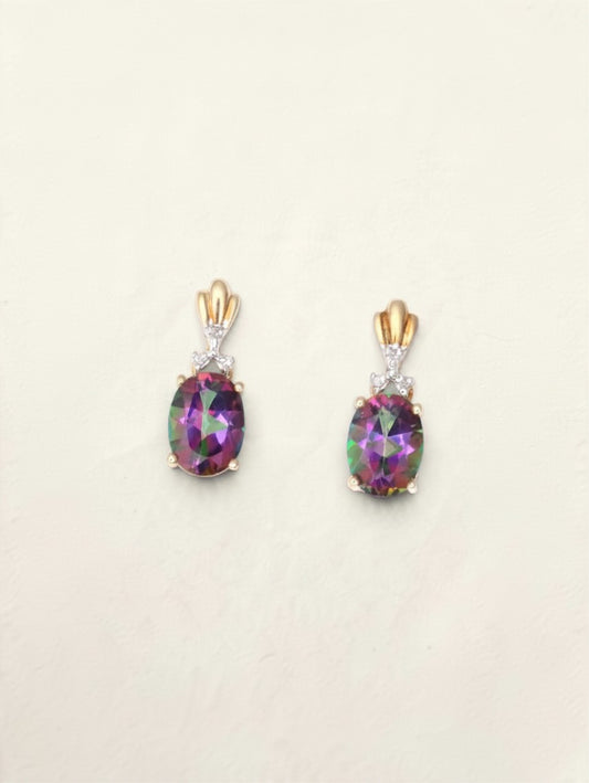 10K Yellow Gold Mystic Topaz and Diamond Earrings