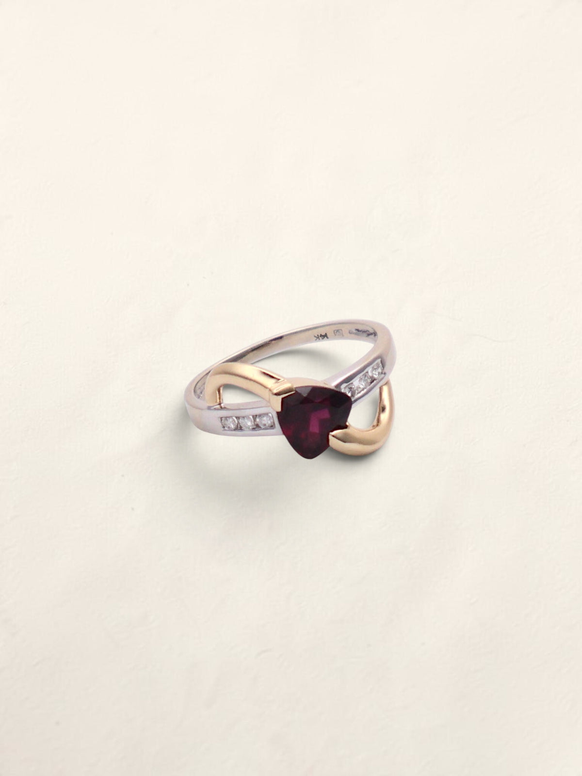 14k Gold Two-Tone Garnet & Diamond Ring